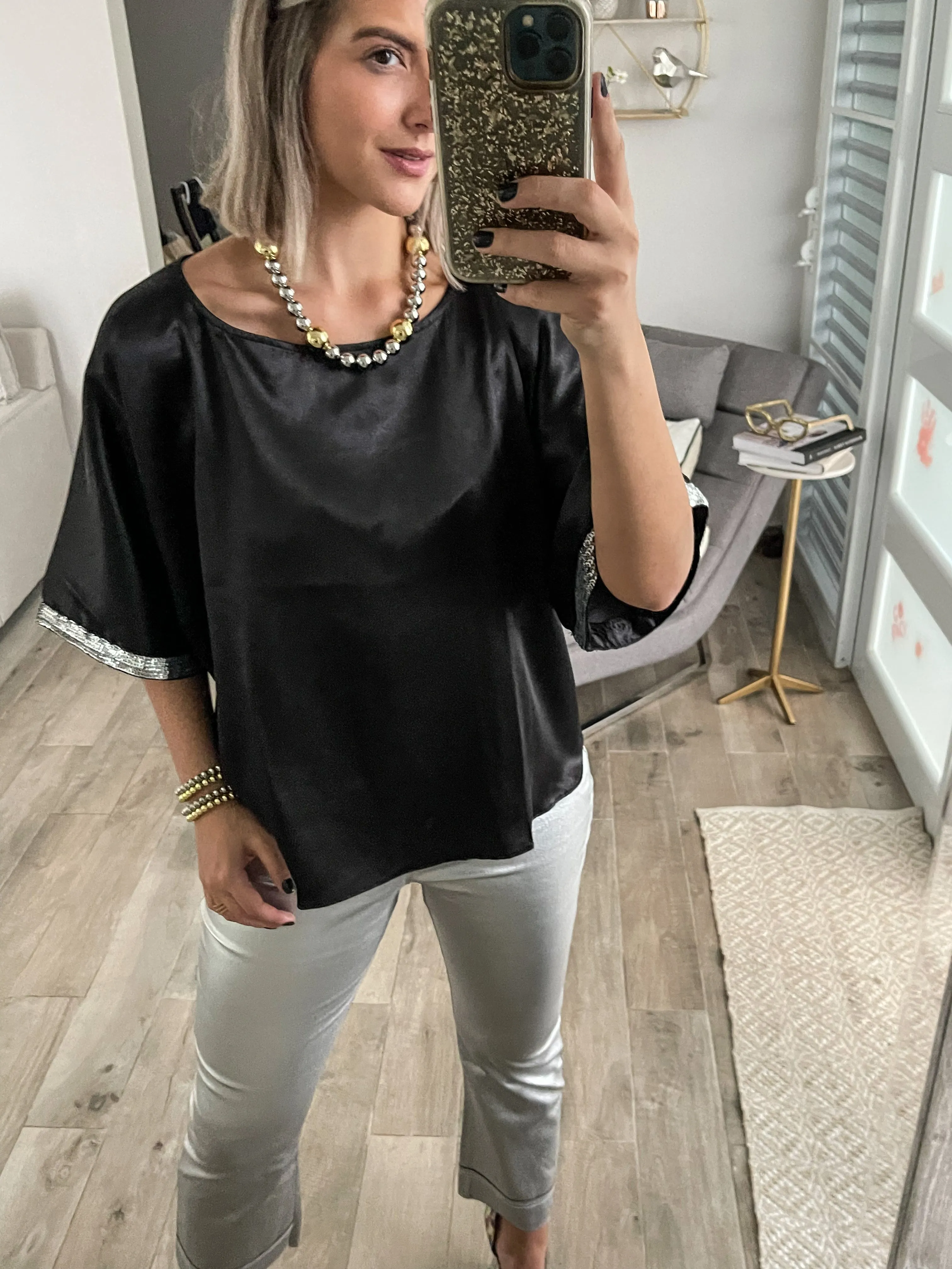 BLACK SEQUIN DETAIL TUNIC BLOUSE