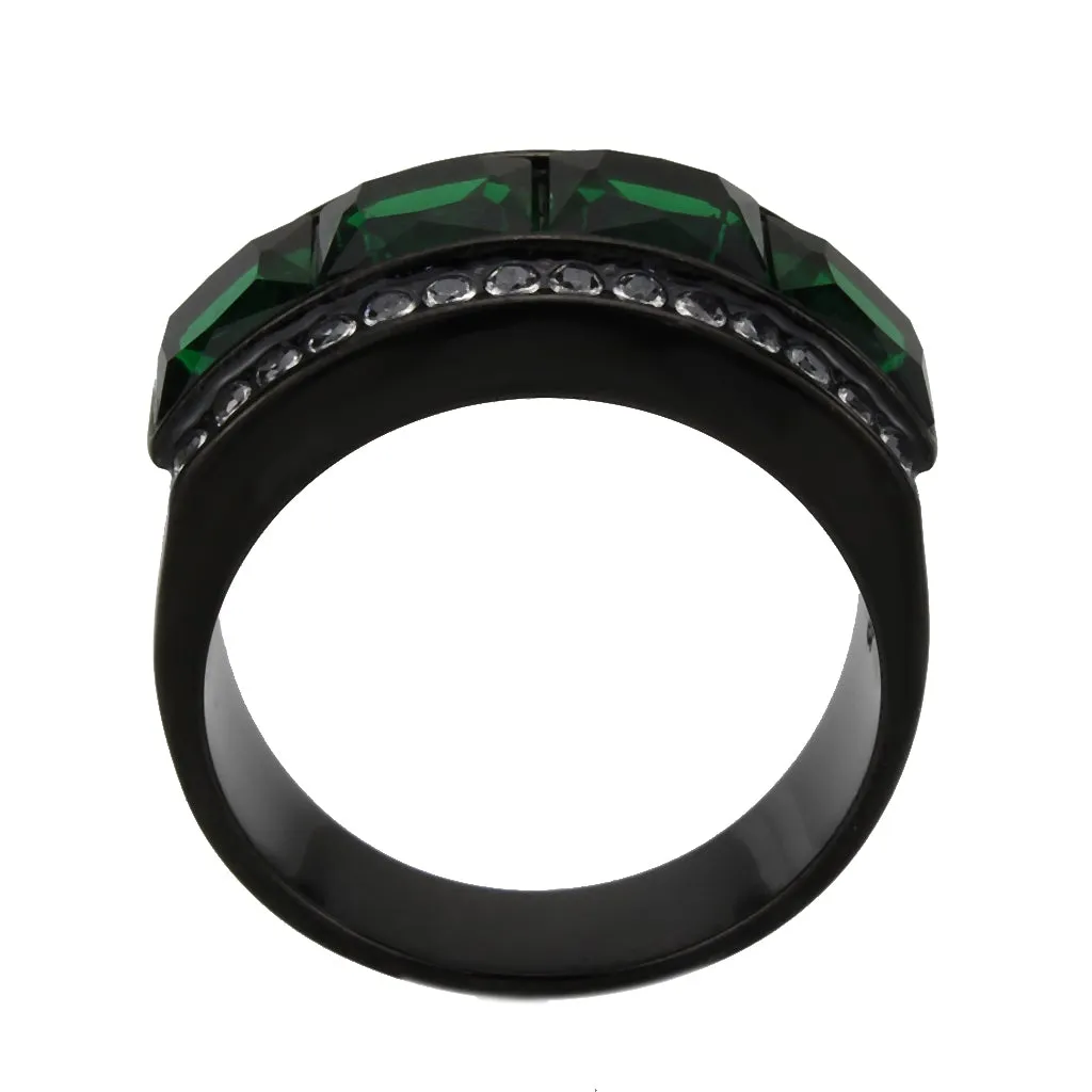 Black Stainless Steel Ring with Synthetic in Emerald for Women Style TK3747