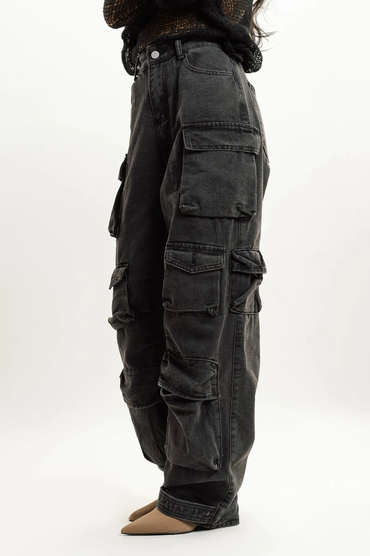 Black Street Style Cargo Jeans