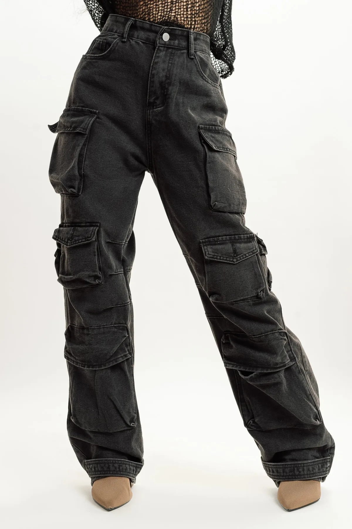 Black Street Style Cargo Jeans