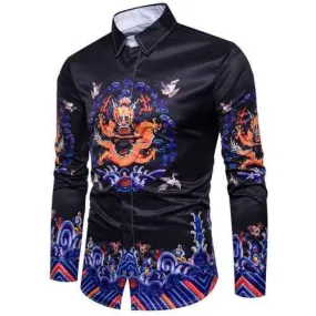 Black Stylish Dragon Printing Shirts