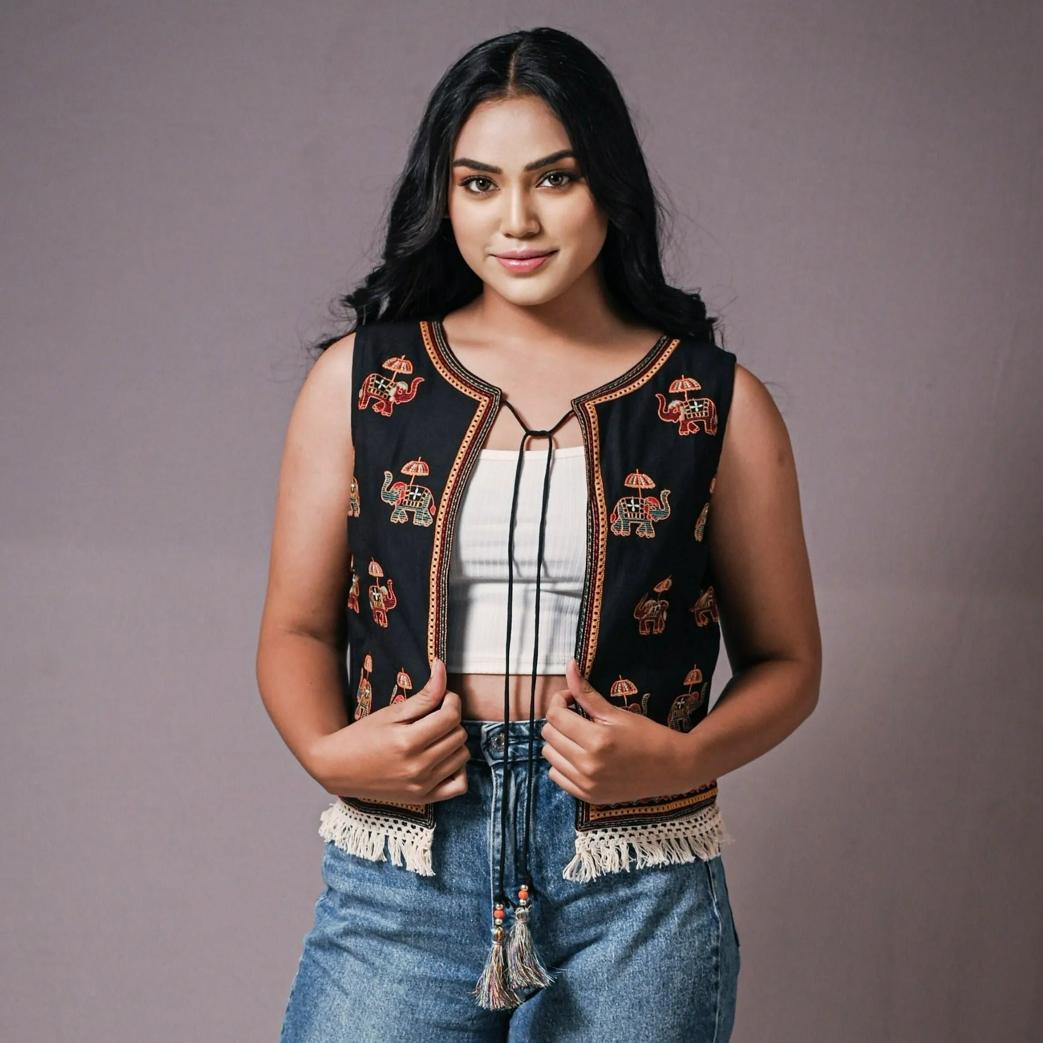 Bohemian Black Kutch Cotton Waist Coat