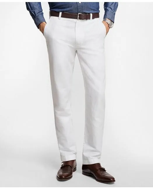 Brooks Brothers Men's Clark Fit Linen and Cotton Chinos Pants White