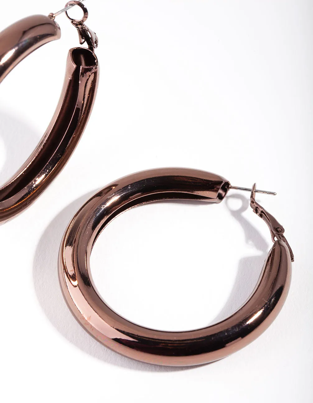 Brown Chunky Tube Hoop Earrings