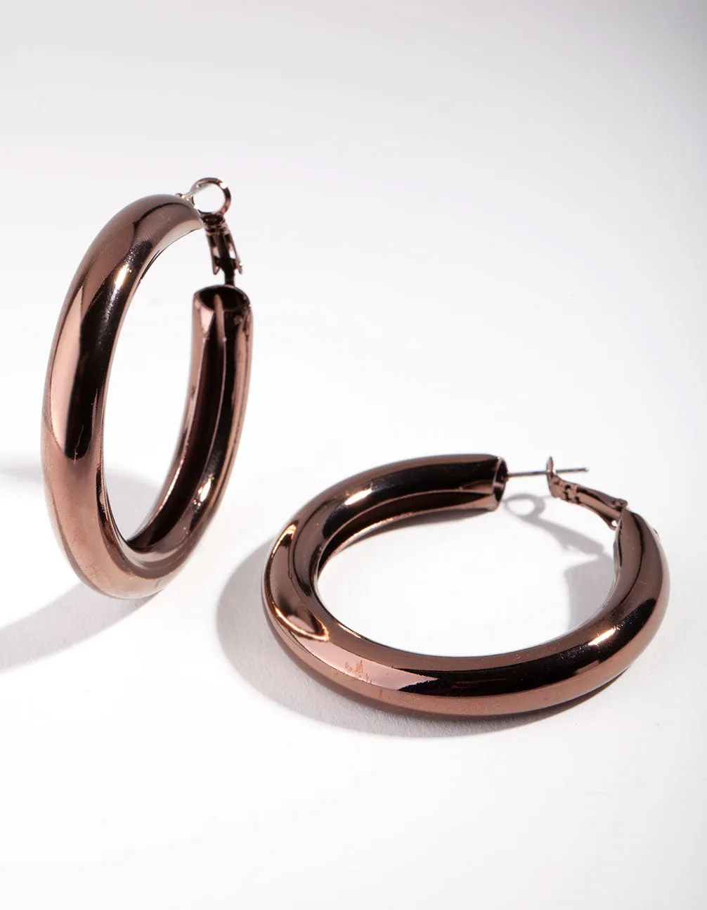 Brown Chunky Tube Hoop Earrings