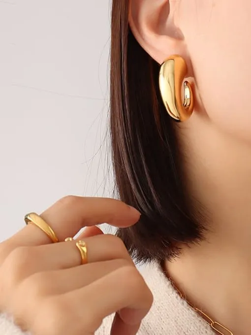 Bubble Chunky Statement Earrings, 18K Gold Plated Stainless Steel C Hoop Earrings