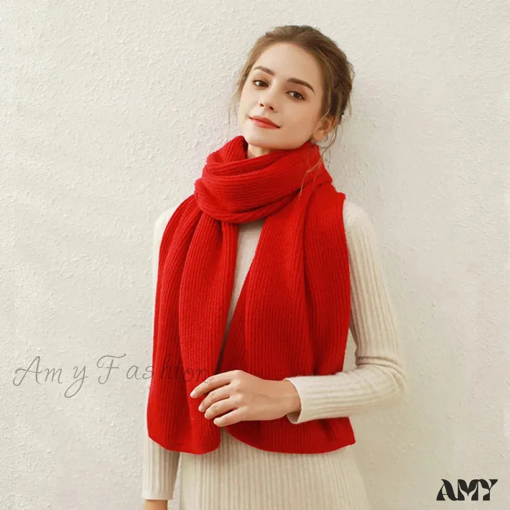 Cashmere Rib Knit Winter Scarf - Long Muffler for Women