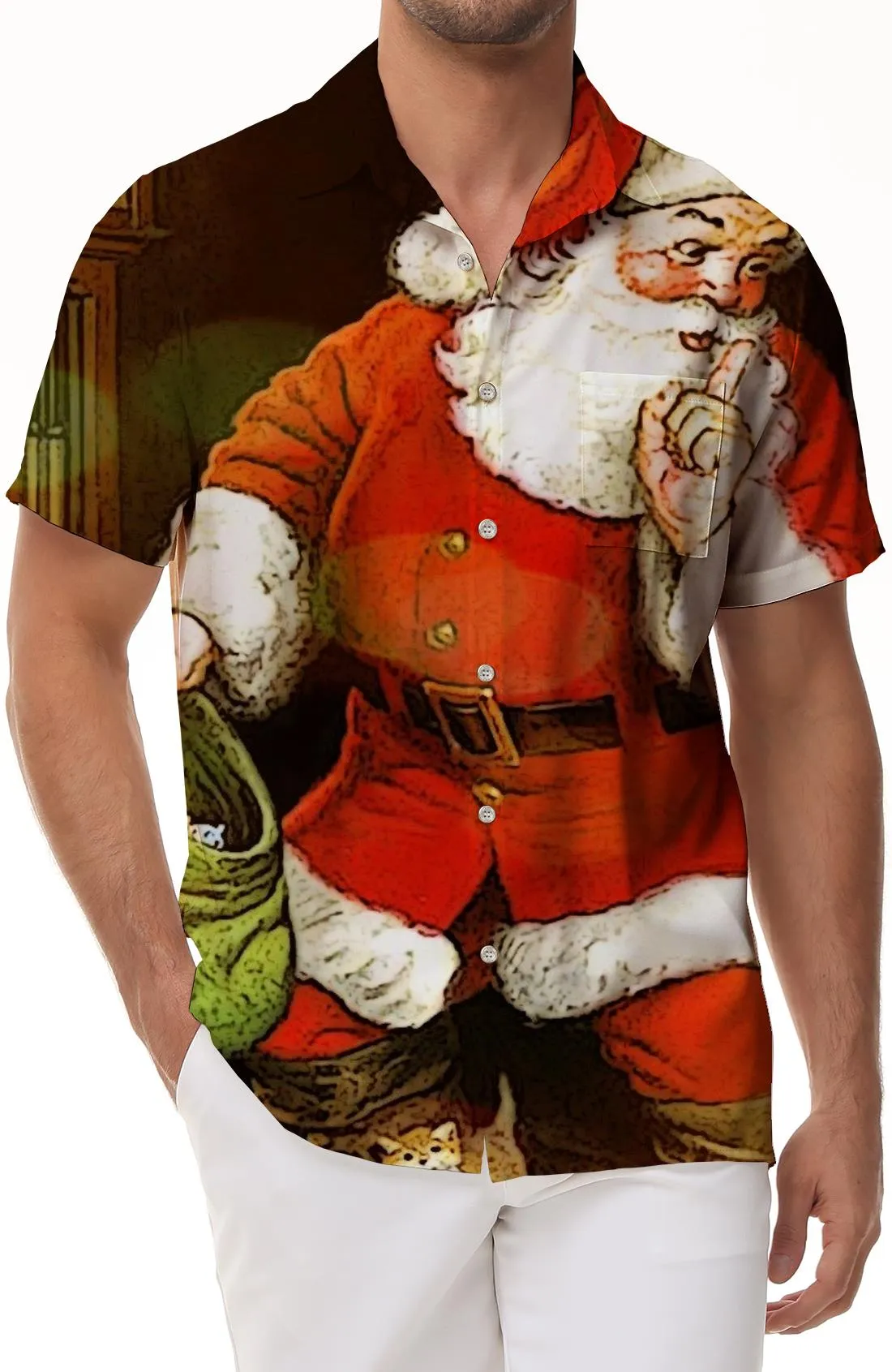 Christmas Men's Santa Claus Printed Shirt Casual Daily Travel Summer Lapel Short Sleeve