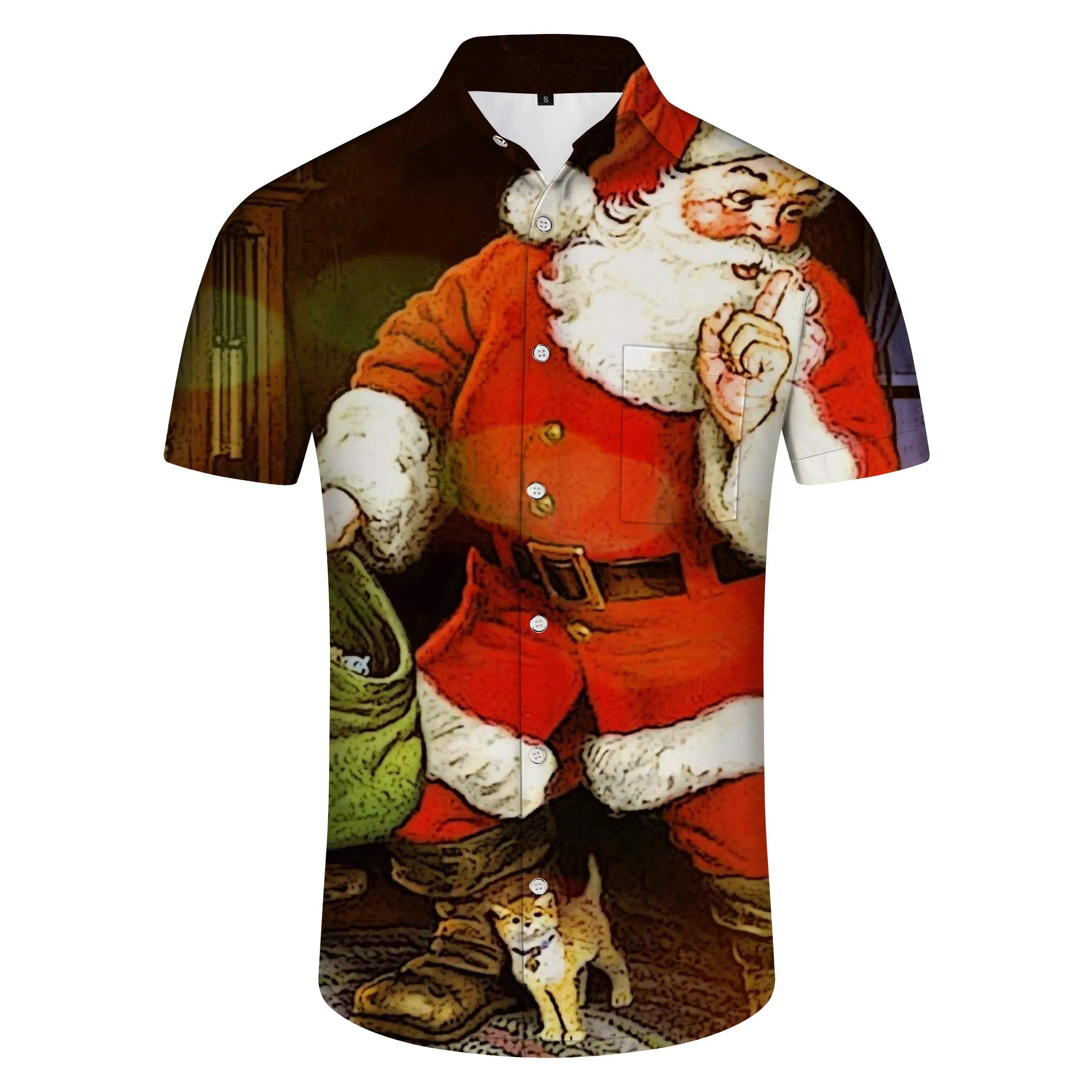 Christmas Men's Santa Claus Printed Shirt Casual Daily Travel Summer Lapel Short Sleeve