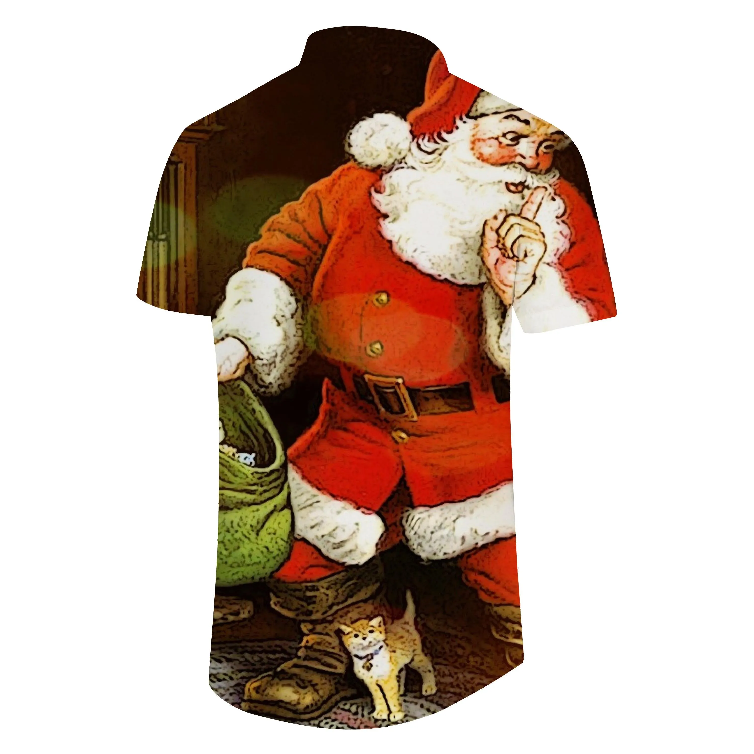 Christmas Men's Santa Claus Printed Shirt Casual Daily Travel Summer Lapel Short Sleeve