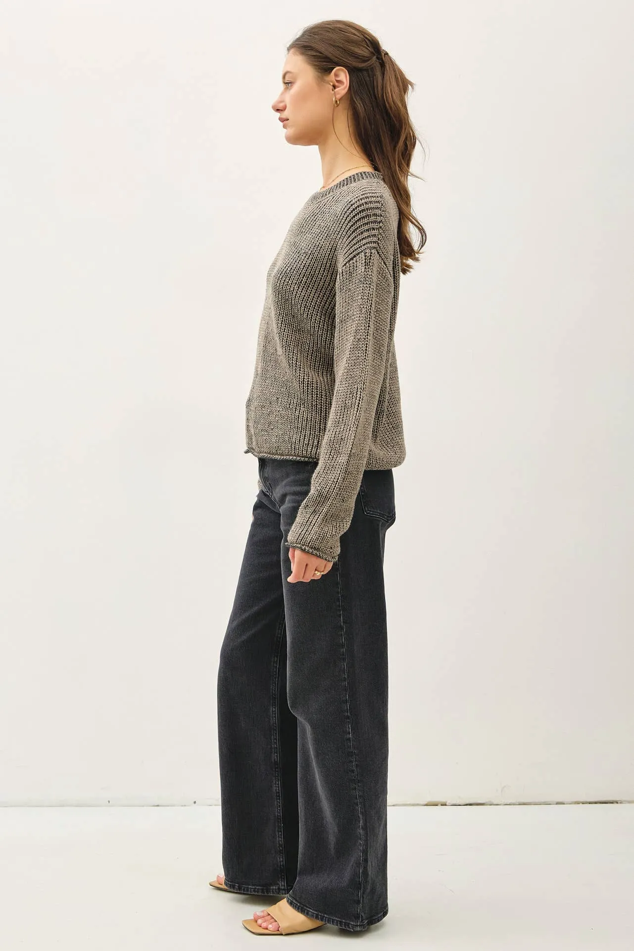 CHUNKY ACID WASH KNIT SWEATER