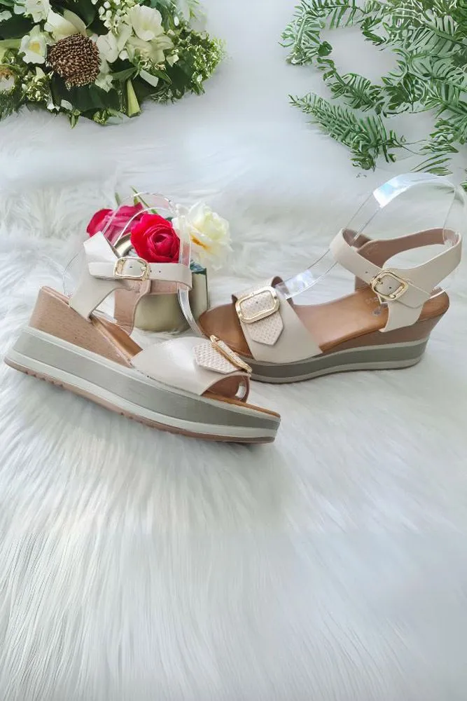 Chunky Buckle Strap Wedge Sandal