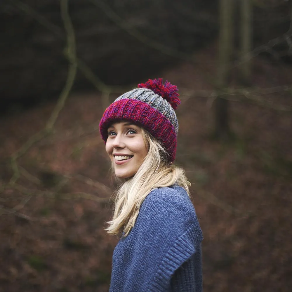 chunky knitted contrast brim bobble hat