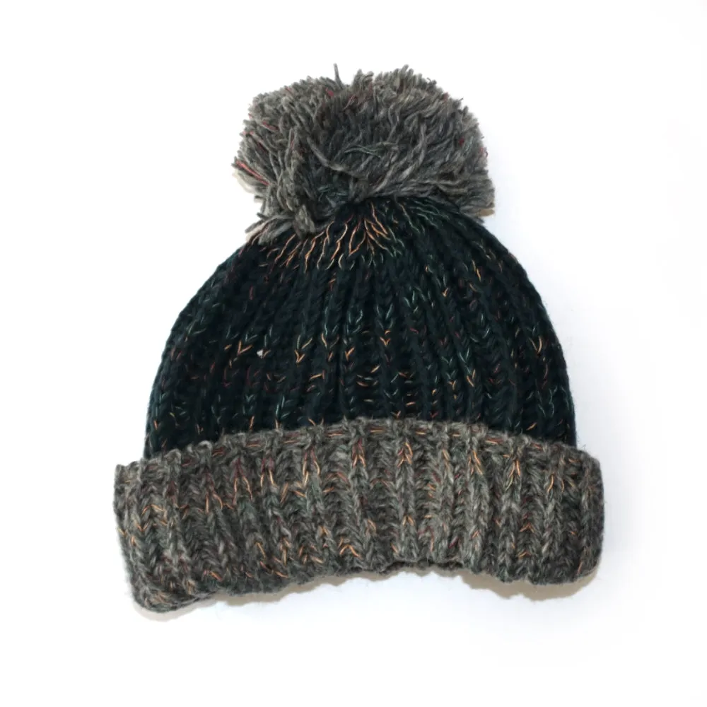 chunky knitted contrast brim bobble hat