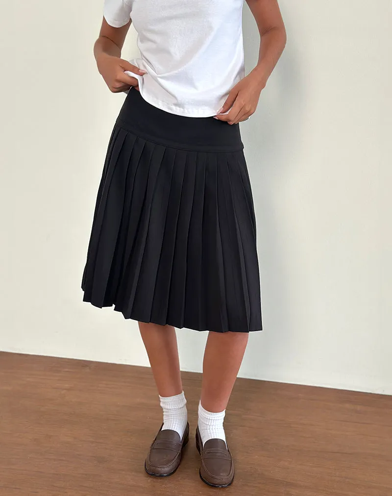 Citrani Pleated Midi Skirt in Black