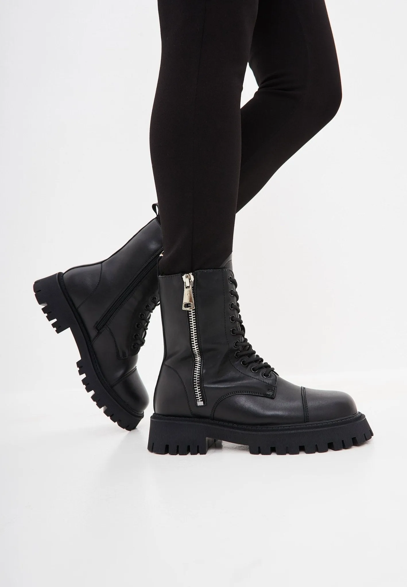 Classic Leather Platform Ankle Boots - Black