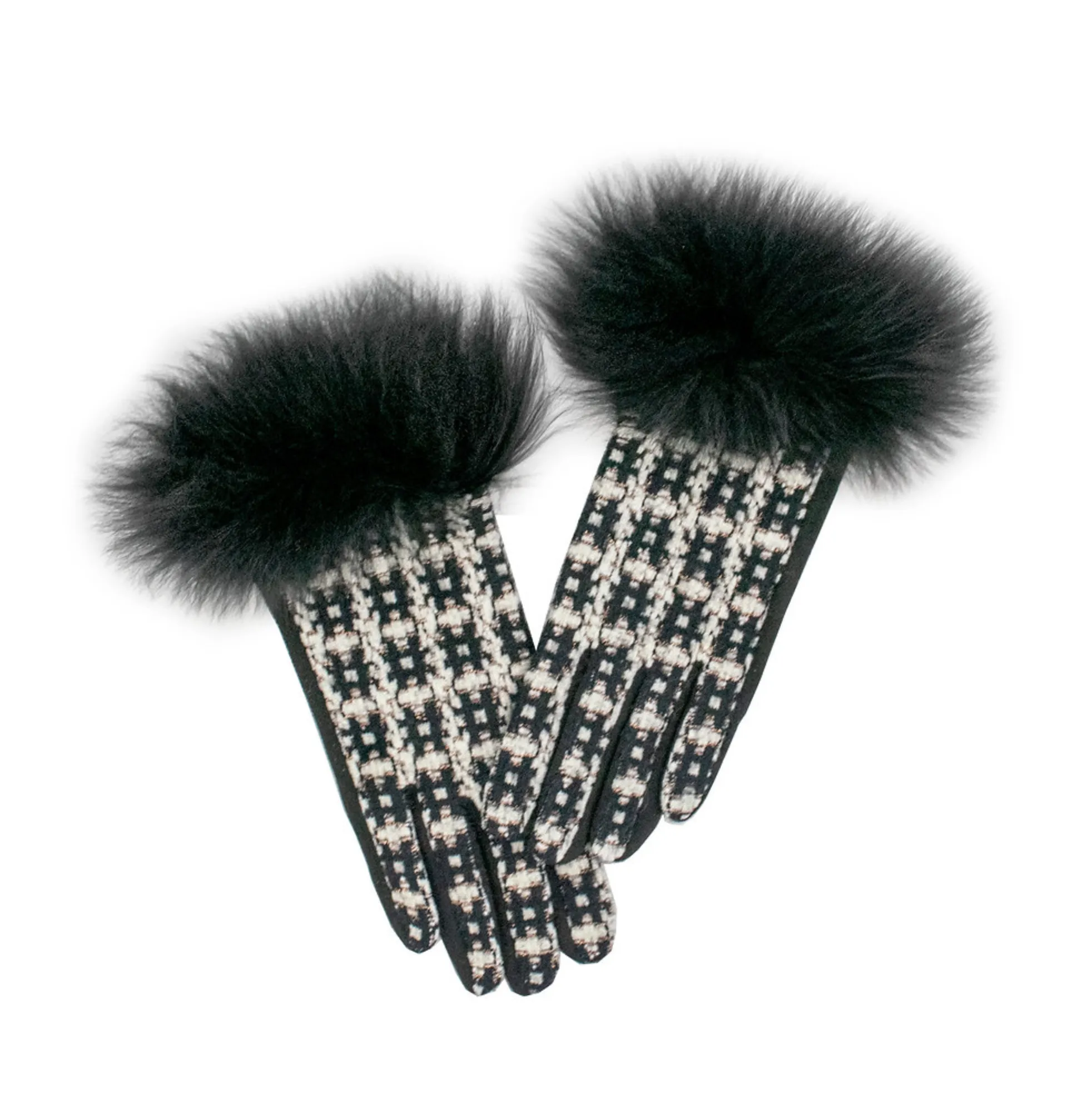 Coco Chic Fur Trimmed Gloves, Black