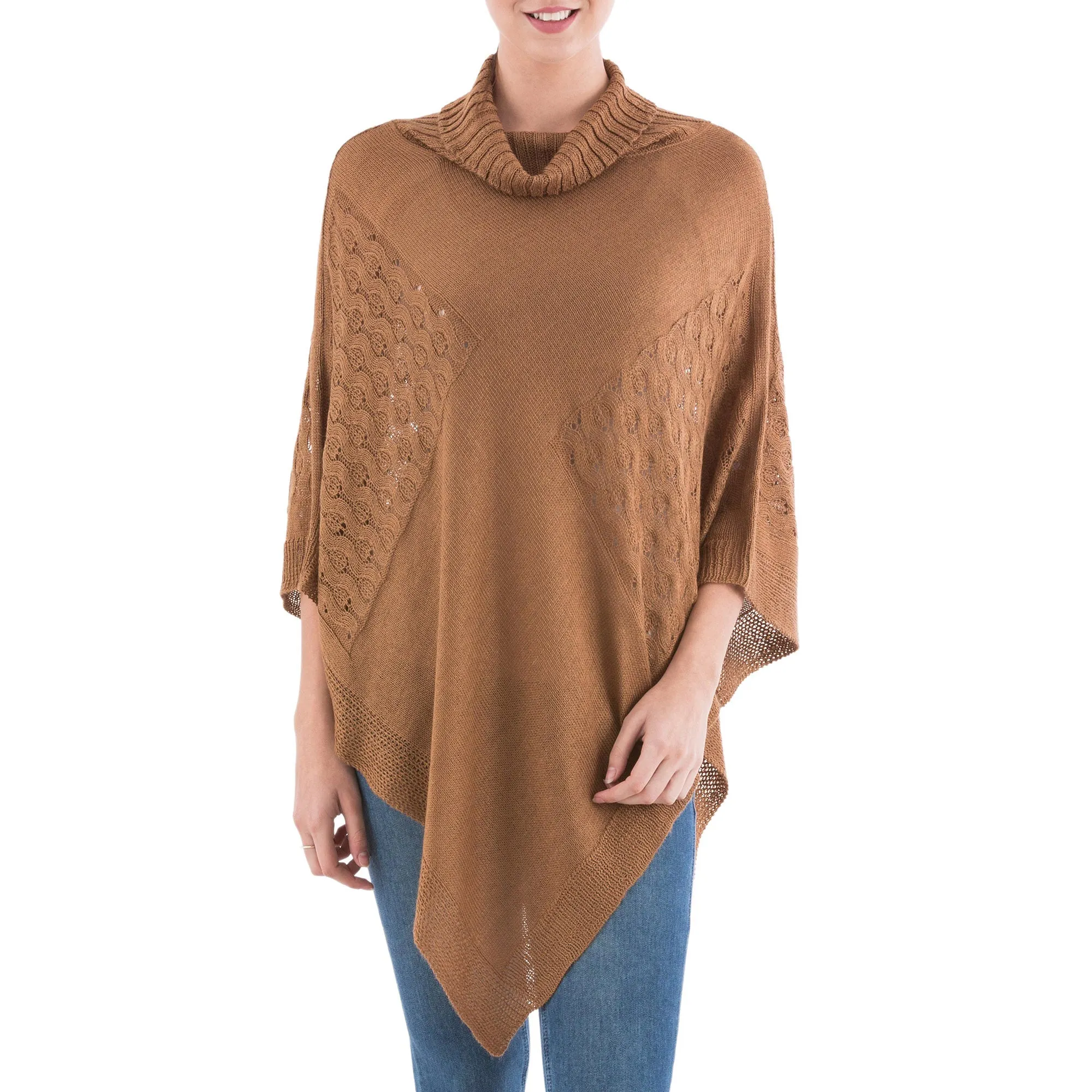 Copper Reality Squared Brown Knit Poncho