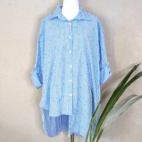 Cotton a-symmetric striped shirt with coloured fleck detail in fabric (M-L)