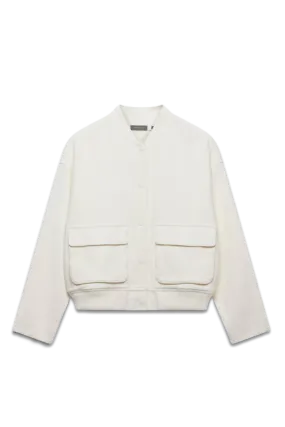 Cream Textured Bomber Jacket