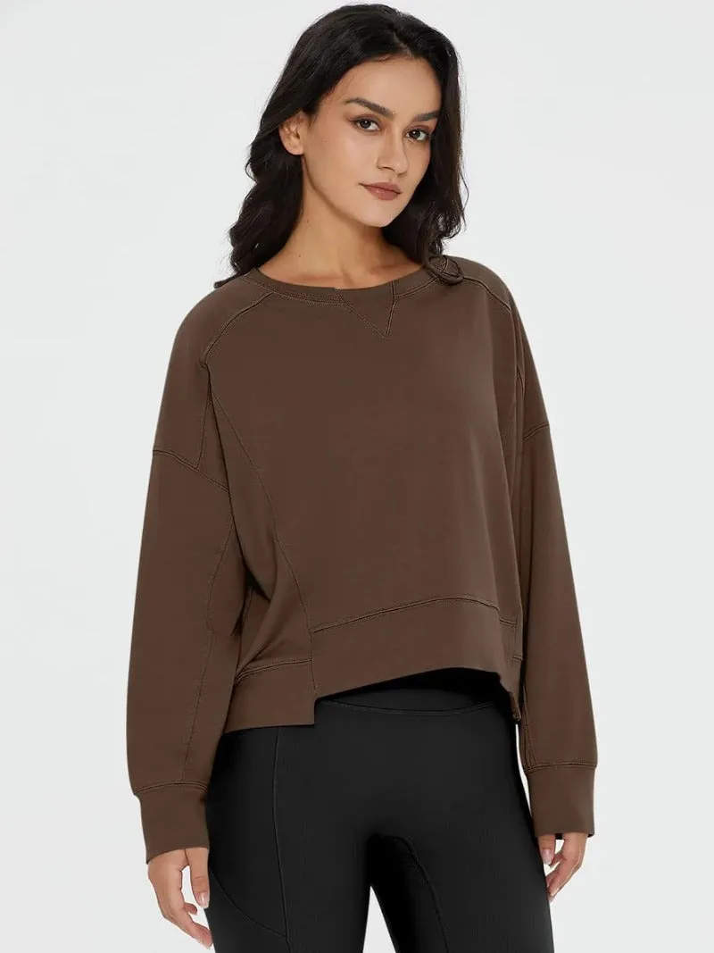 Crew Neck Cropped Long Sleeve PulloverSweatshirt