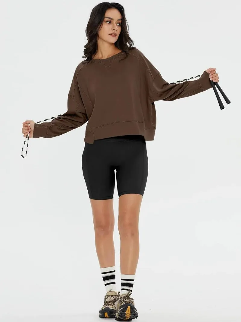 Crew Neck Cropped Long Sleeve PulloverSweatshirt