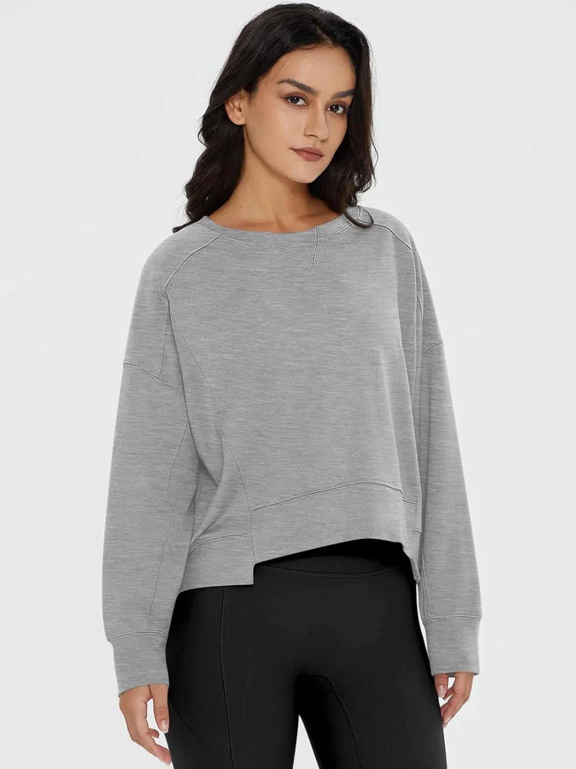 Crew Neck Cropped Long Sleeve PulloverSweatshirt