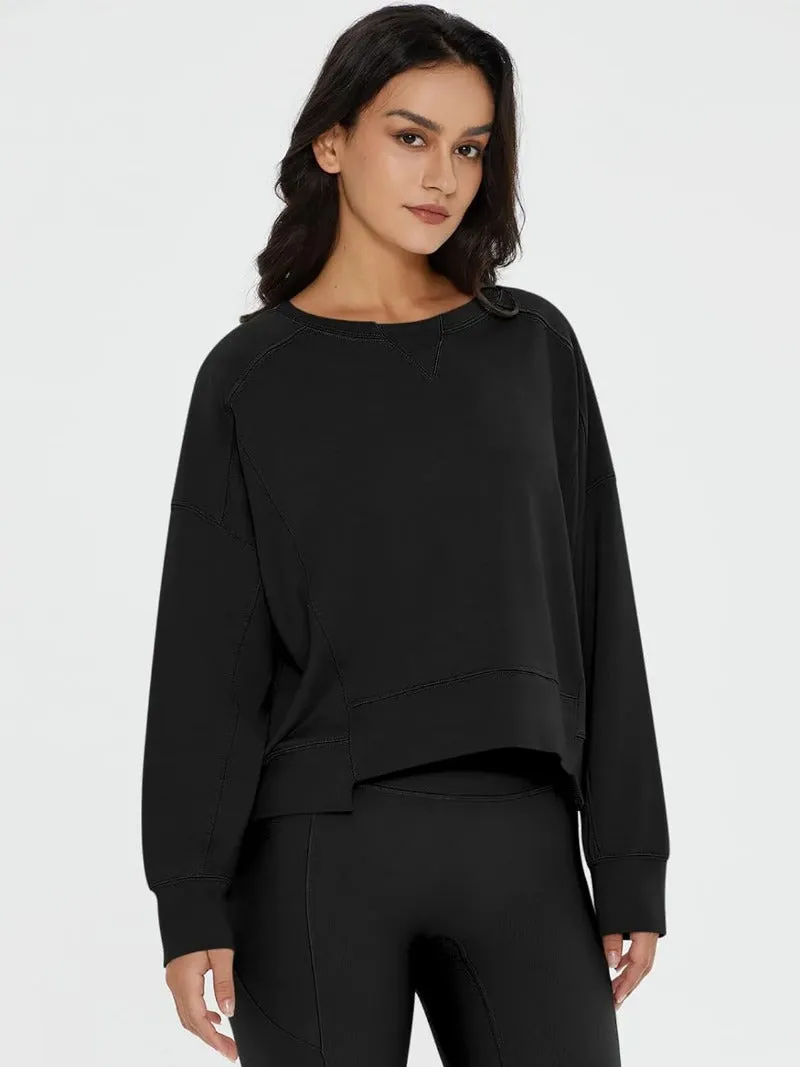 Crew Neck Cropped Long Sleeve PulloverSweatshirt