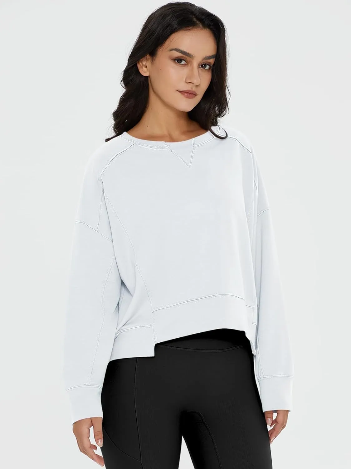 Crew Neck Cropped Long Sleeve PulloverSweatshirt