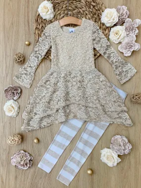 Crème Lace Sidetail Tunic And Legging Set