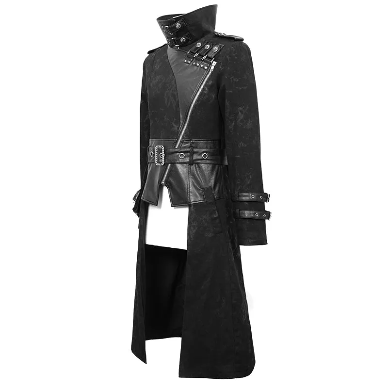 CT143 winter military uniform open collar printed punk men belted long coat with bag