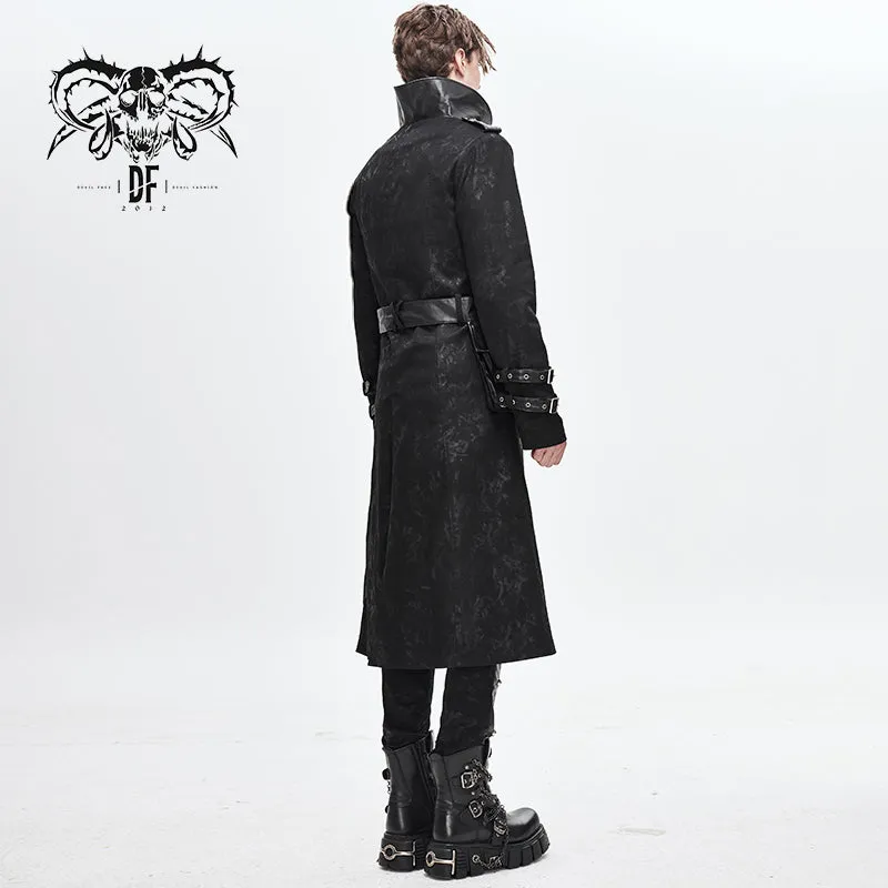 CT143 winter military uniform open collar printed punk men belted long coat with bag