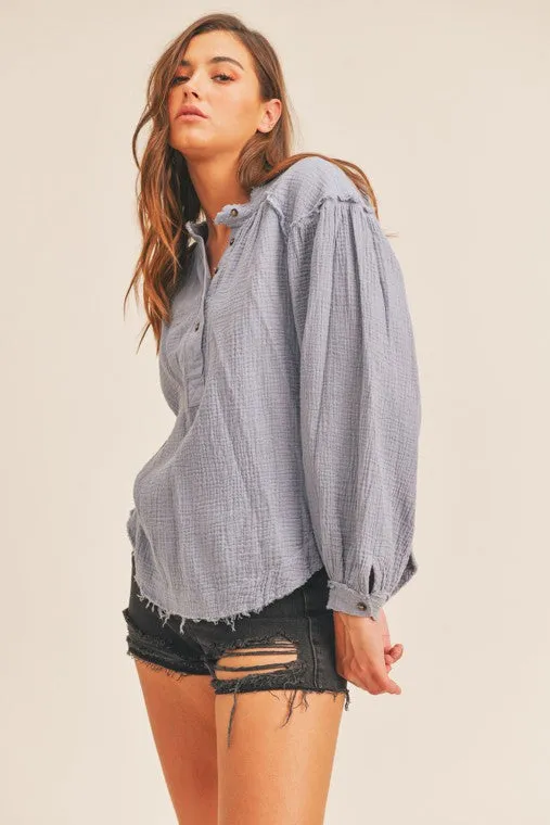 Daisy Distressed Button Down Top