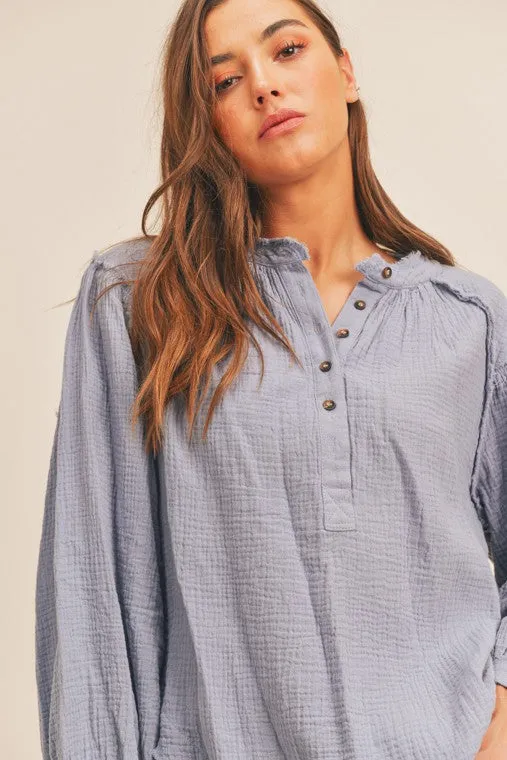 Daisy Distressed Button Down Top