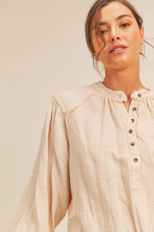 Daisy Distressed Button Down Top