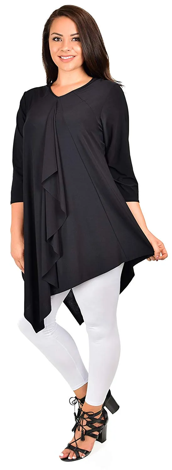 Dare2bStylish Women Plus Size Ruffled Frill Collar Asymmetrical Tunic Top Blouse Shirt