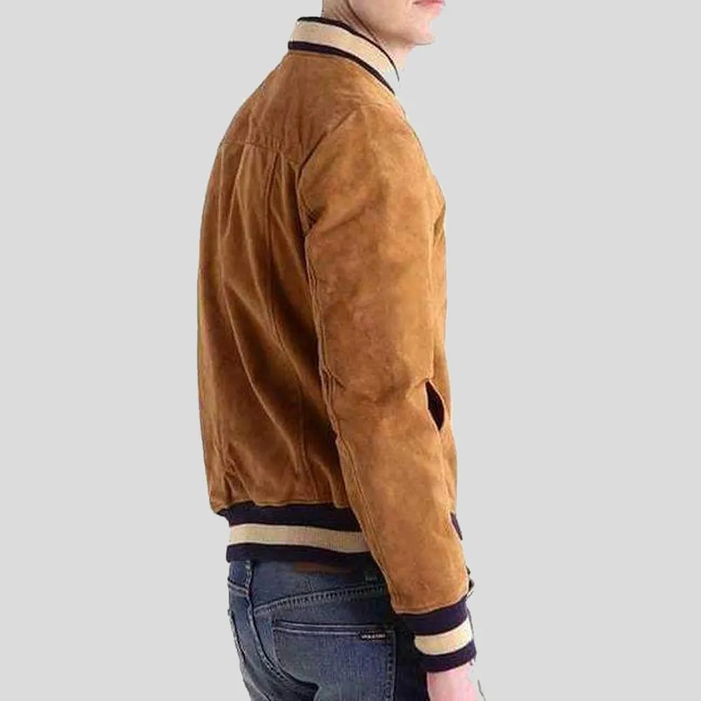 Deon Brown Suede Bomber Leather Jacket for Men