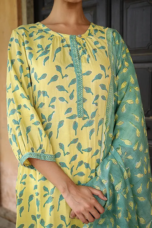 Dharan "Bloosom Kurta" Yellow Block Printed Kurta