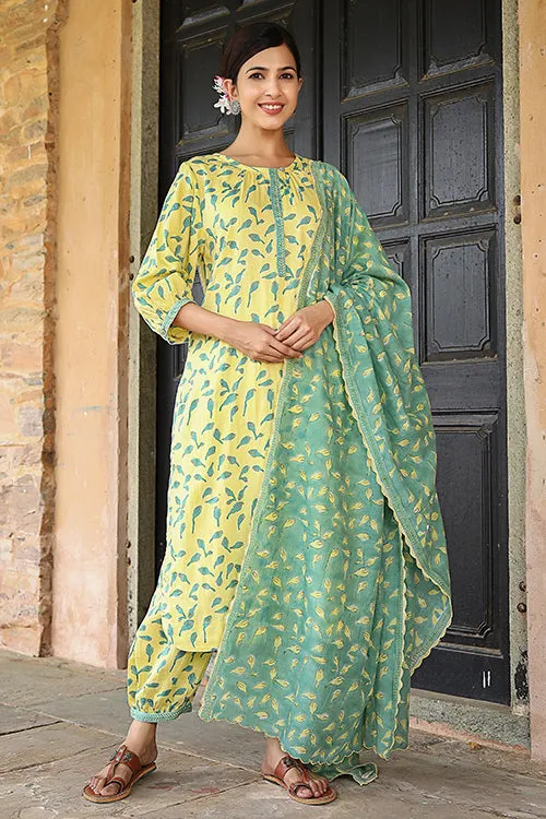 Dharan "Bloosom Kurta" Yellow Block Printed Kurta