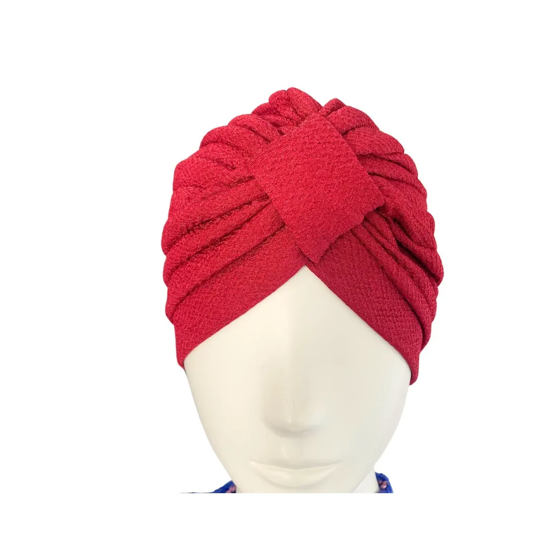 Diamond Knot Fabric Turban Hat Red ONE SIZE