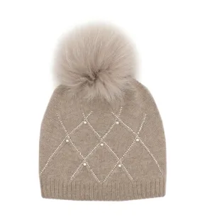 Diamond Weave Crystal Hat, Beige