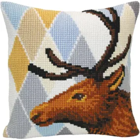 DIY Collection D'Art Deer Christmas Argyle Chunky Needlepoint 16" Pillow Top Kit