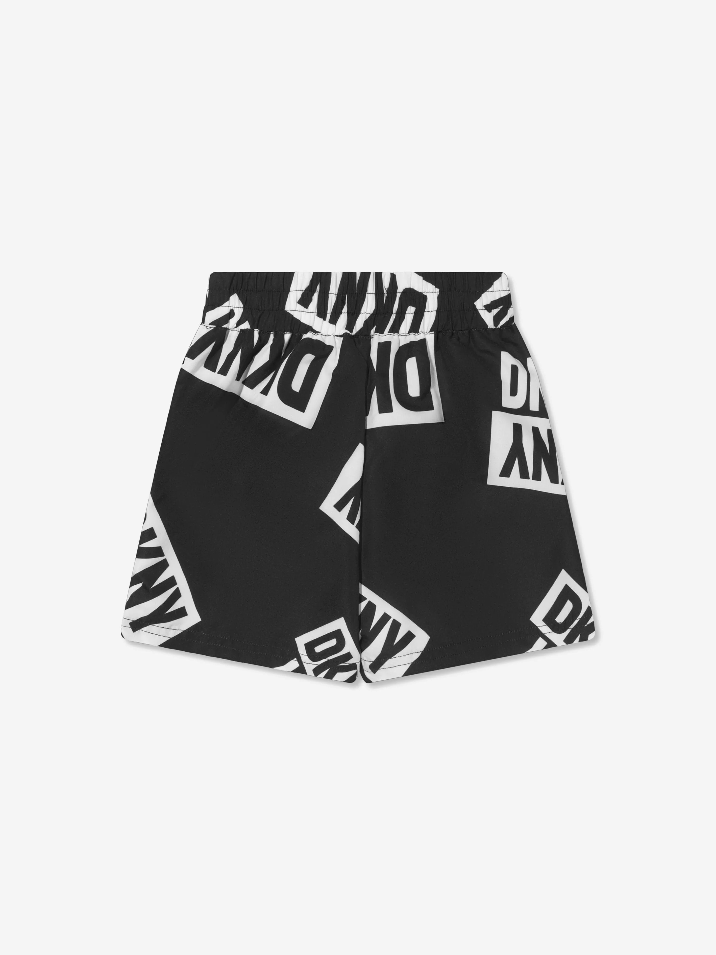 DKNY Boys Logo Print Swim Shorts in Black