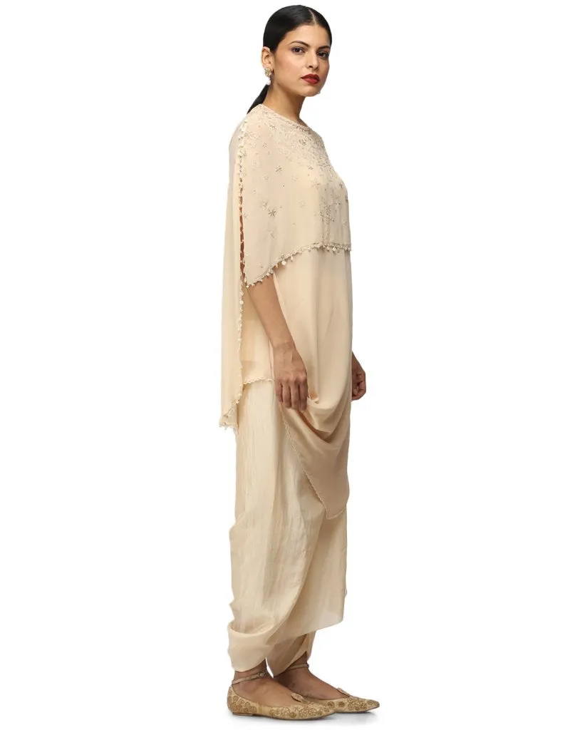 Draped Chikankari Tunic- Antique Beige