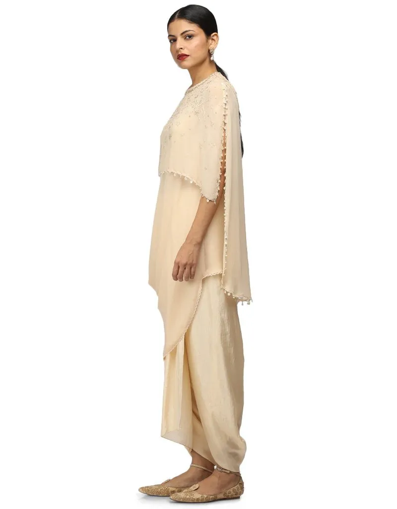 Draped Chikankari Tunic- Antique Beige