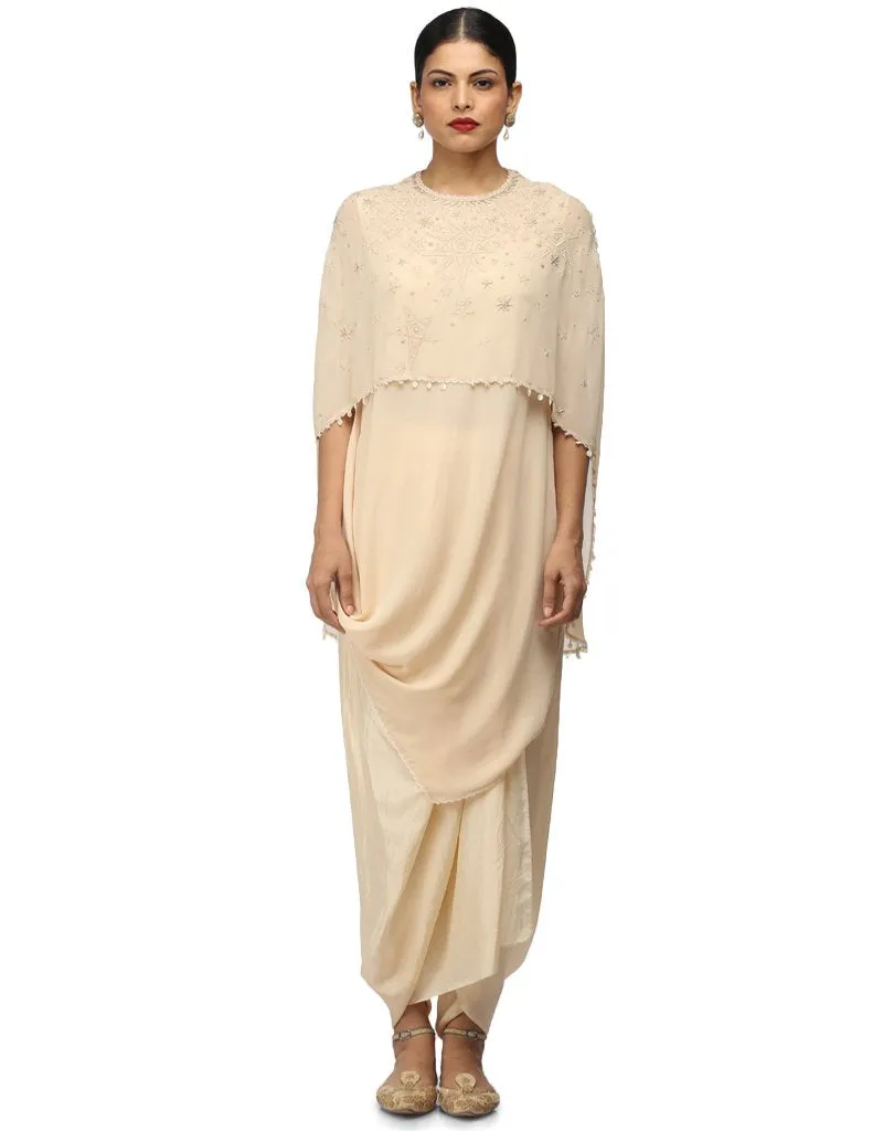 Draped Chikankari Tunic- Antique Beige