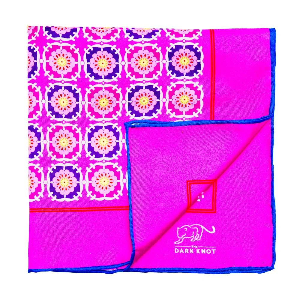 Durham Abstract Silk Pocket Square, Pink / Purple