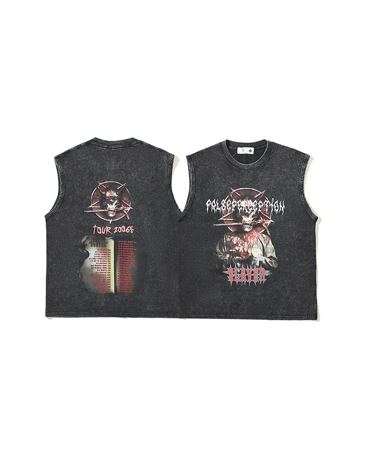 Edgy Skull Print Sleeveless Tee