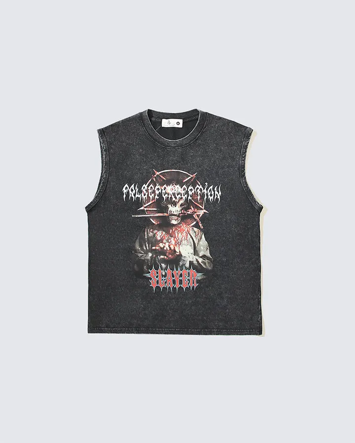 Edgy Skull Print Sleeveless Tee