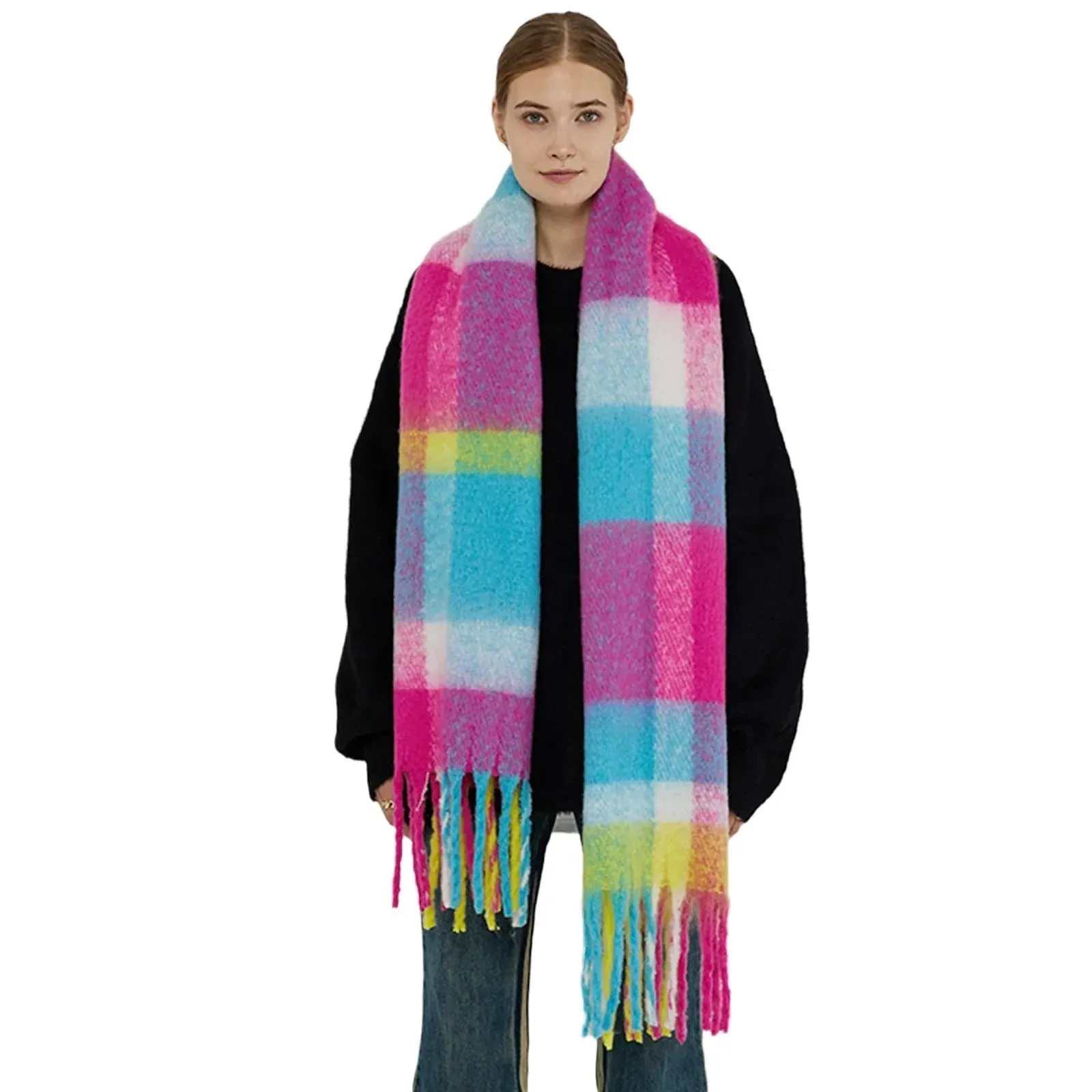 Elegant Minimalist Imitation Cashmere Scarf with Tassel